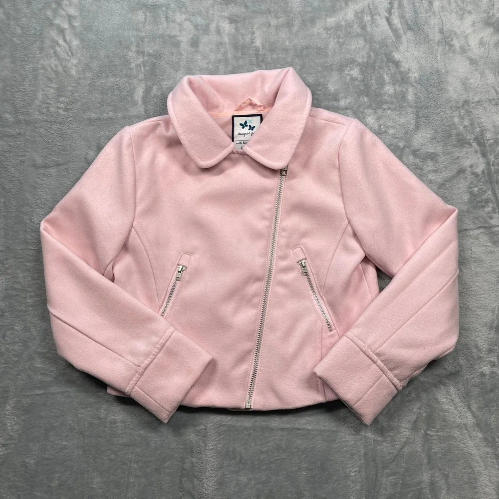Gymboree Girls Butterfly Garden Pink‎ Moto Jacket Lined Asymmetrical Zip Size M